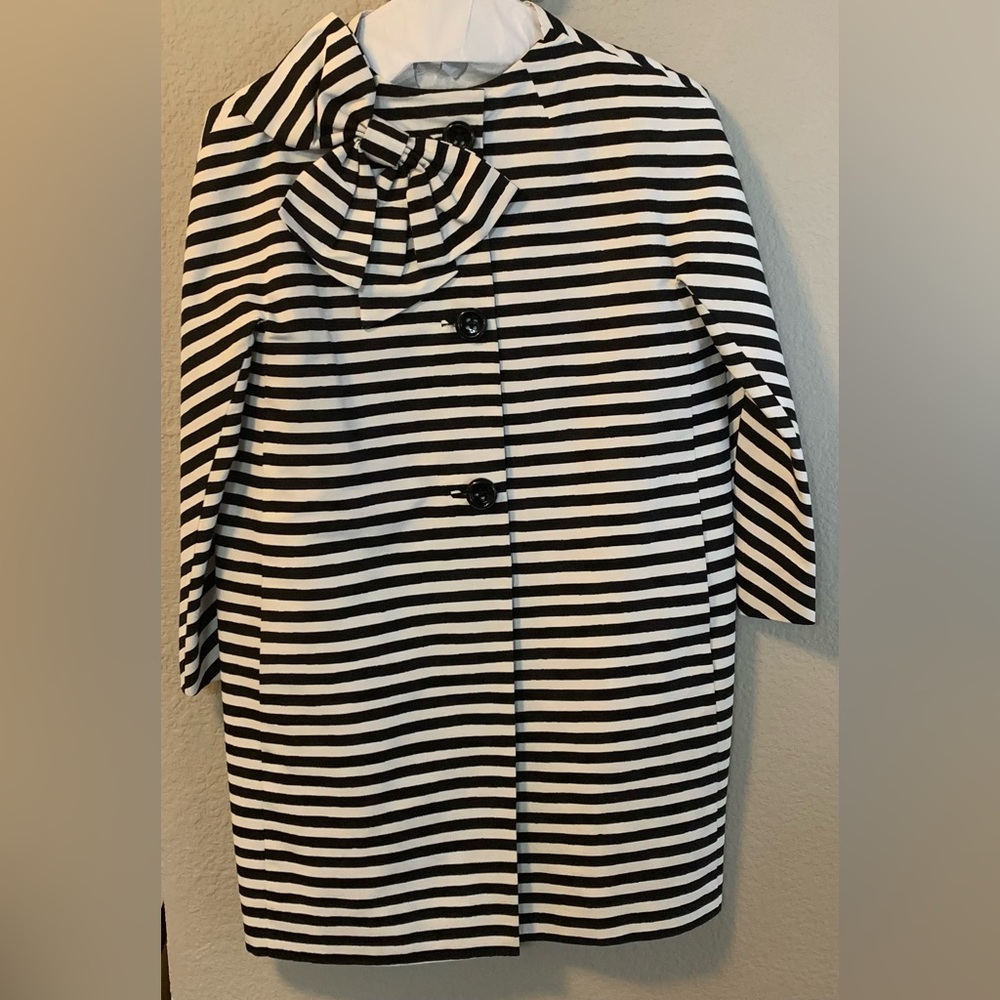 Kate Spade 3/4 slv cotton/silk blend striped jacket with bow